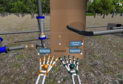 Virtual hands operating valves and controls of a 3D process tank